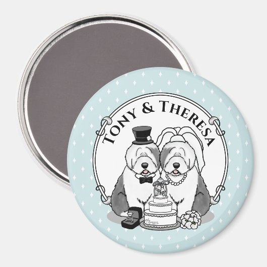 Weddenschap Oude Engelse Sheepdogs Bride Groom Gra Magneet (Voorkant / Achterkant)