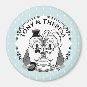 Weddenschap Oude Engelse Sheepdogs Bride Groom Gra Magneet