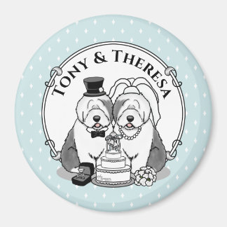 Weddenschap Oude Engelse Sheepdogs Bride Groom Gra Magneet