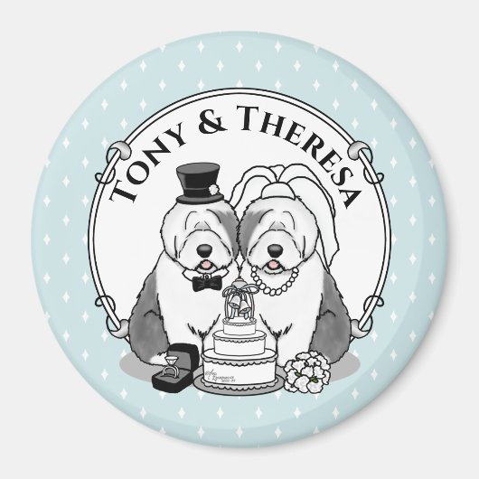 Weddenschap Oude Engelse Sheepdogs Bride Groom Gra Magneet (Voorkant)