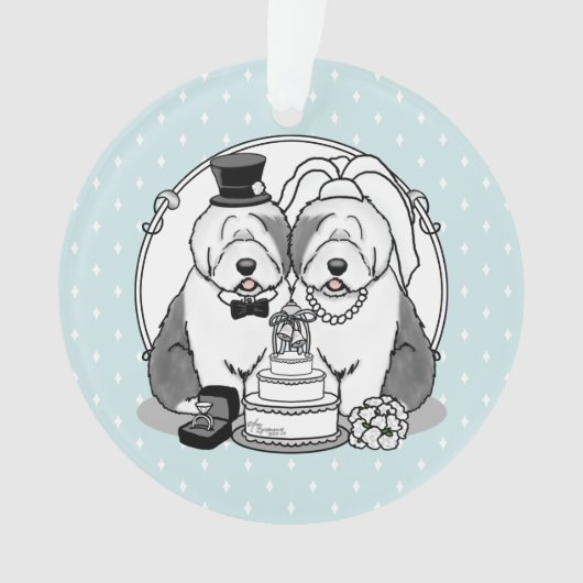 Weddenschap Oude Engelse Sheepdogs Bride Groom Gra Ornament (voorkant)