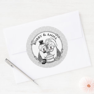 Weddenschap Oude Engelse Sheepdogs Bride Groom Gra Ronde Sticker