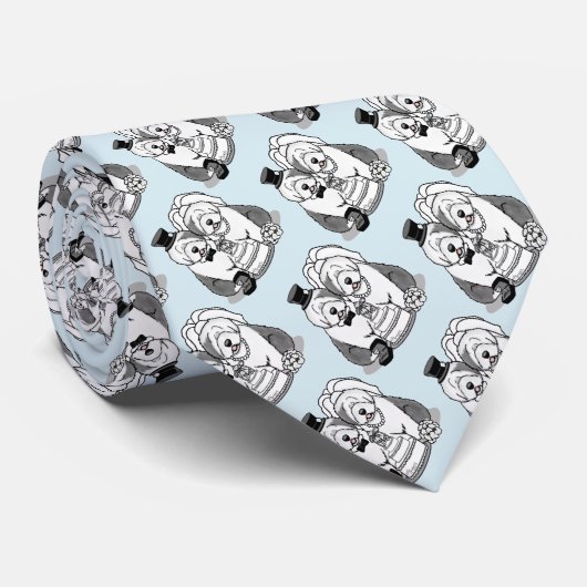 Weddenschap Oude Engelse Sheepdogs Bride Groom Gra Stropdas (Opgerold)