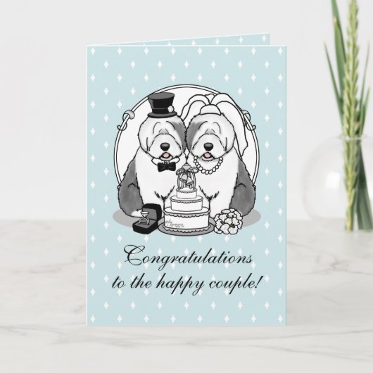 Weddenschap Oude Engelse Sheepdogs Bride Groom Gre Kaart (Voorkant)