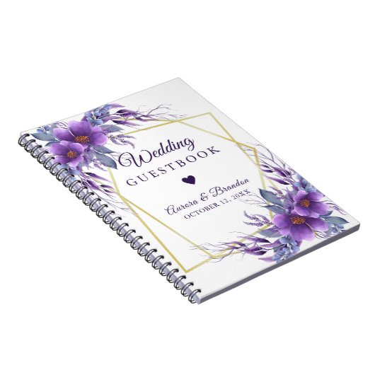 Weddenschap Paars Floral Gold Geometric Lijst Notitieboek (Rechterzijde)
