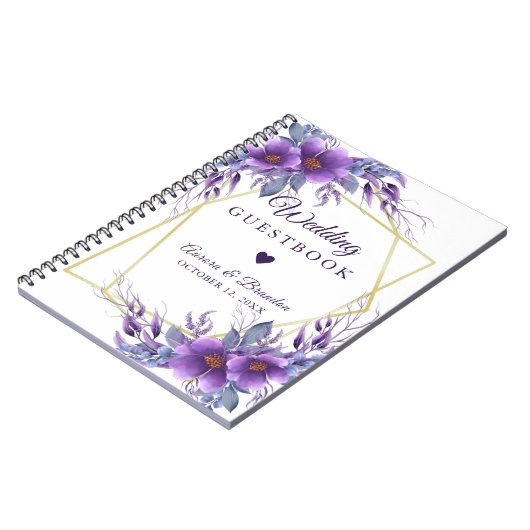 Weddenschap Paars Floral Gold Geometric Lijst Notitieboek (Linkerzijde)