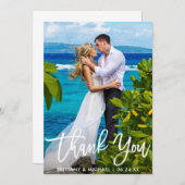 Weddenschap Paars Foto modern penseelscript Bedankkaart (Voorkant / Achterkant)