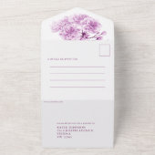 Weddenschap paarse bloesem waterverf fotomaaltijd all in one uitnodiging (Buitenkant)
