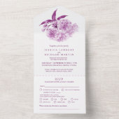 Weddenschap paarse bloesem waterverf fotomaaltijd all in one uitnodiging (Binnen)