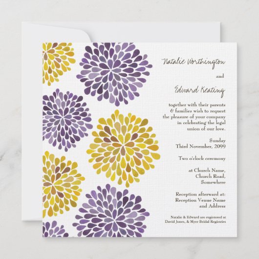 Weddenschap Paarse gele bloem Kaart (Achterkant)