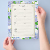 Weddenschap Pagina Blauw Hydrangea Lace Floral Flyer (Hand)