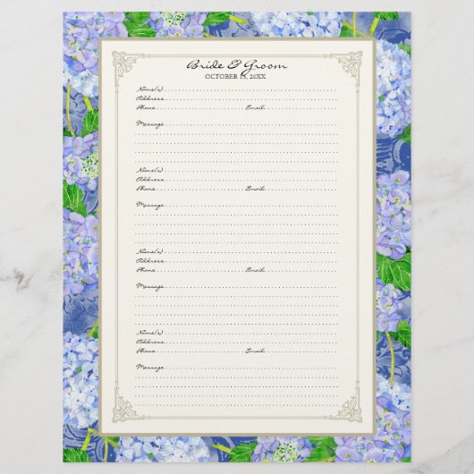 Weddenschap Pagina Blauw Hydrangea Lace Floral Flyer (Achterkant)