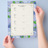 Weddenschap Pagina Blauw Hydrangea Lace Floral Flyer (Hand)