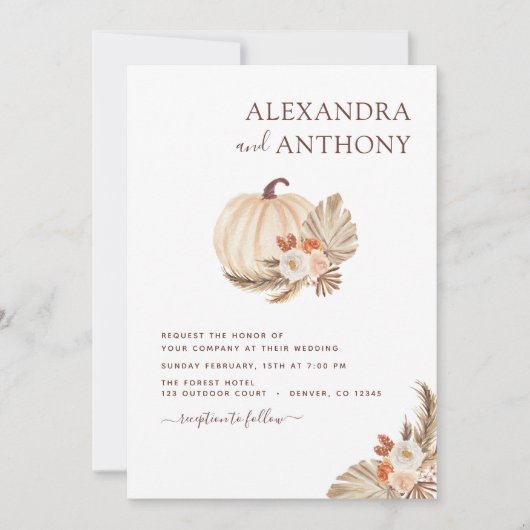 Weddenschap Pampas Grass Boho White Pumpkin Kaart (Voorkant)