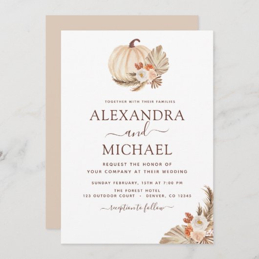 Weddenschap Pampas Grass Terracotta White Pumpkin Kaart (Voorkant / Achterkant)