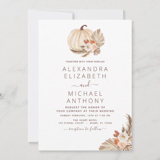 Weddenschap Pampas Grass White Pumpkin Terracotta Kaart (Voorkant)