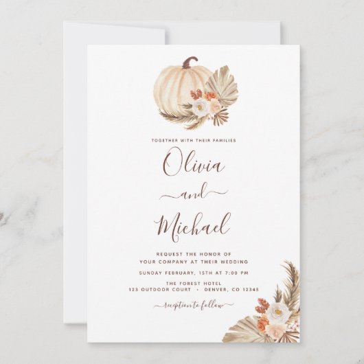 Weddenschap Pampas Grass White Pumpkin Terracotta Kaart (Voorkant)