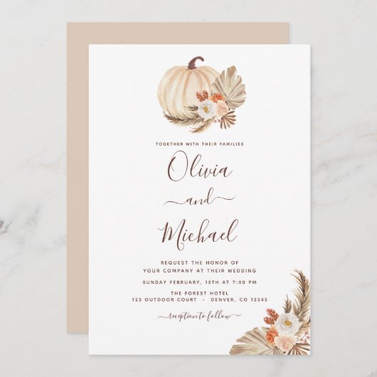 Weddenschap Pampas Grass White Pumpkin Terracotta Kaart (Voorkant / Achterkant)