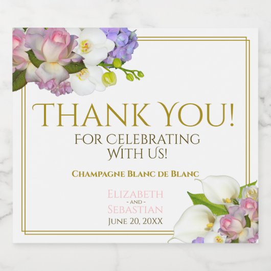 Weddenschap Pastel Flowers Gold en Roze Hartelijk  Sparkling Wijnetiket (Enkel label)