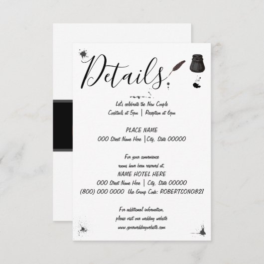 Weddenschap | Pen & Inkwell | Kleine details Informatiekaartje (Voorkant / Achterkant)