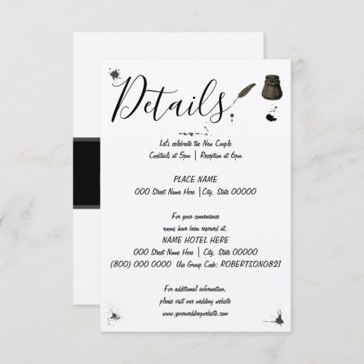 Weddenschap | Pen & Inkwell | Kleine details Informatiekaartje (Voorkant / Achterkant)