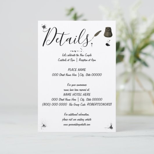 Weddenschap | Pen & Inkwell | Kleine details Informatiekaartje (Staand voorkant)