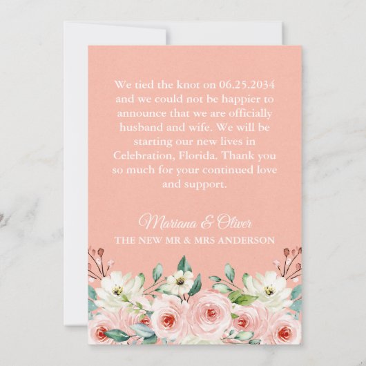 Weddenschap PerzikwitFloral Kaart (Achterkant)