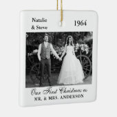 Weddenschap Photo Year Retro Memory Black and Whit Keramisch Ornament (Rechts)