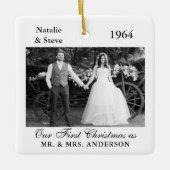 Weddenschap Photo Year Retro Memory Black and Whit Keramisch Ornament (Voorkant)