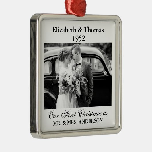 Weddenschap Photo Year Retro Memory Black and Whit Metalen Ornament (Rechts)