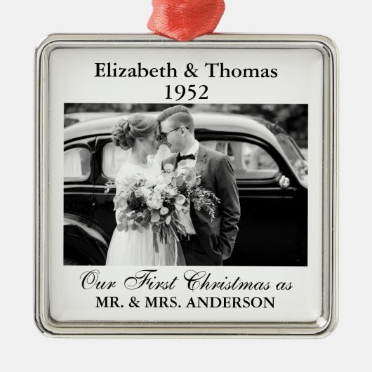 Weddenschap Photo Year Retro Memory Black and Whit Metalen Ornament (Voorkant)