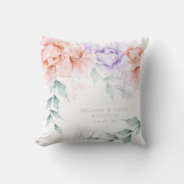 Weddenschap Pillow | Coral Lila Aquarelle Peonies Kussen (Voorkant)