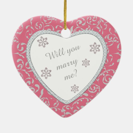 Weddenschap Pink Damask Faux Diamond Keramisch Ornament (Achterkant)