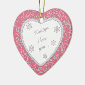 Weddenschap Pink Damask Faux Diamond Keramisch Ornament (Links)