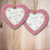 Weddenschap Pink Damask Faux Diamond Keramisch Ornament