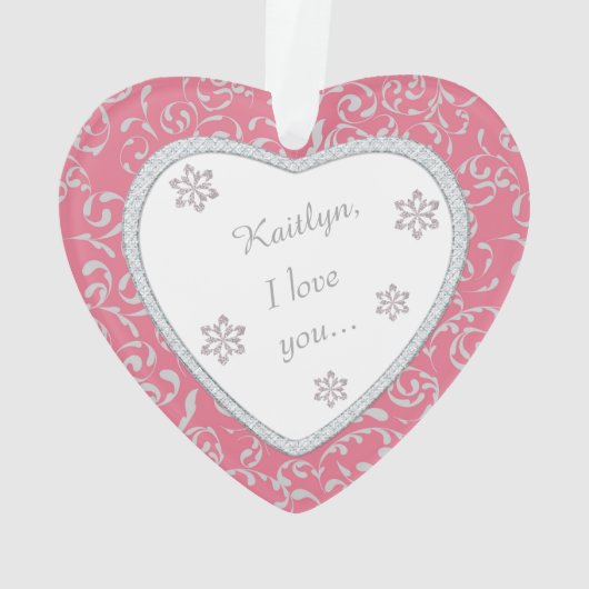 Weddenschap Pink Damask Faux Diamond Ornament (achterkant)