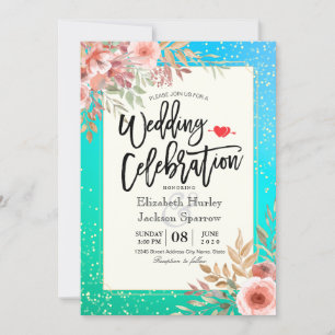 Weddenschap Pink Floral Blauwgroen Gold Confetti Kaart