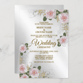 Weddenschap Pink White Floral Silver Rustic Elegan Kaart