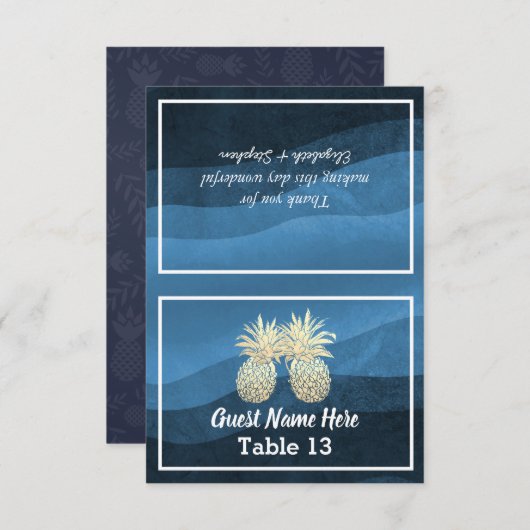 Weddenschap Plaats Escort Table Number Gold Pineap Bedankkaart (Voorkant / Achterkant)