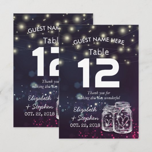 Weddenschap Plaats Tafelnummer Mason Jar Light (Voorkant / Achterkant)