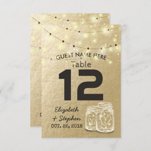 Weddenschap Plaats Tafelnummer Mason Jar Light (Voorkant / Achterkant)