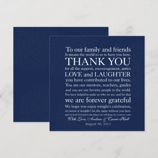 Weddenschap Plaatsingskaart plaatsen Hartelijk ber Bedankkaart (Voorkant / Achterkant)