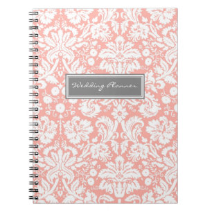 Weddenschap Planner Coral Grey White Damask-laptop Notitieboek