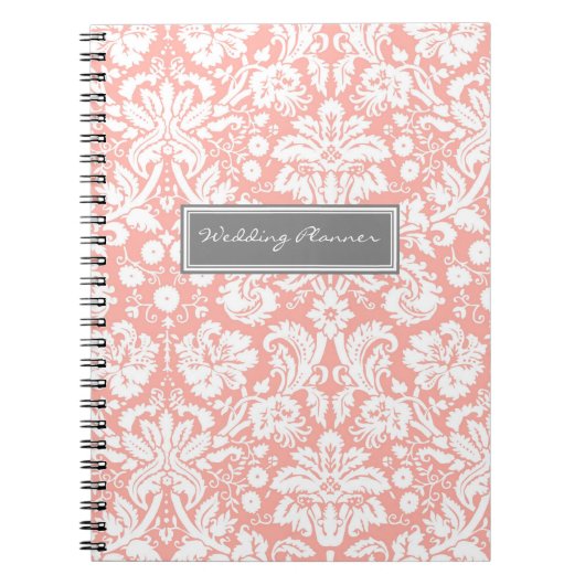 Weddenschap Planner Coral Grey White Damask-laptop Notitieboek (Voorkant)