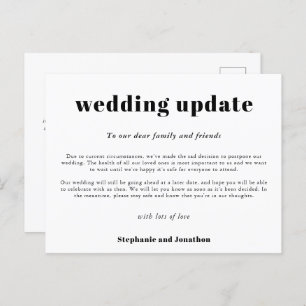 Weddenschap Postpone Update Typografische Black Wh Aankondigingskaart