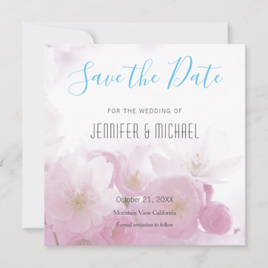 Weddenschap Professional Floral Modern Sky Blue Save The Date (Voorkant)