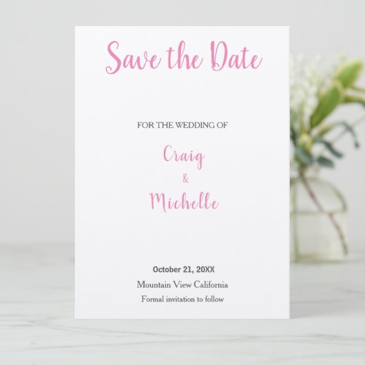Weddenschap Professional klassiek roze minimalist Save The Date (Staand voorkant)