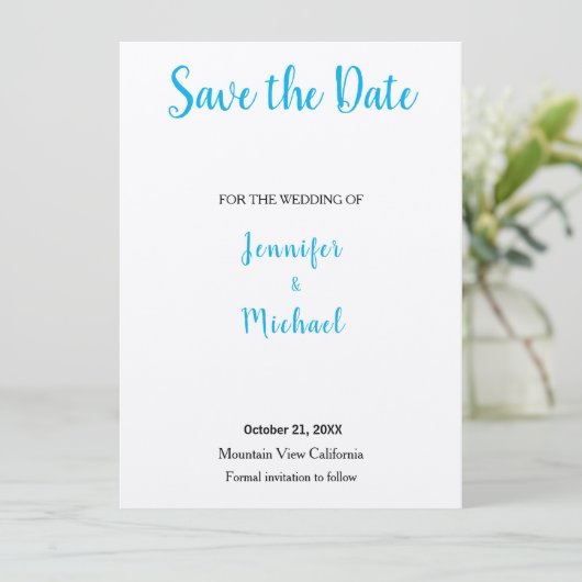 Weddenschap Professional Klassieke hemel blauw Save The Date (Staand voorkant)