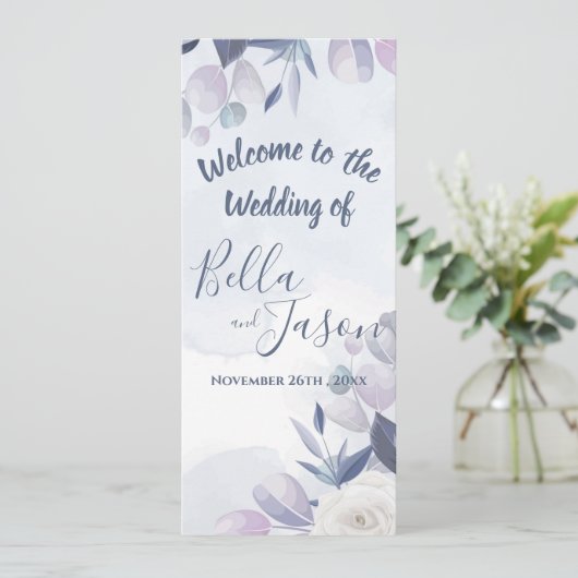 Weddenschap Programma Cute Waterverf Dusty Blue Fl (Staand voorkant)