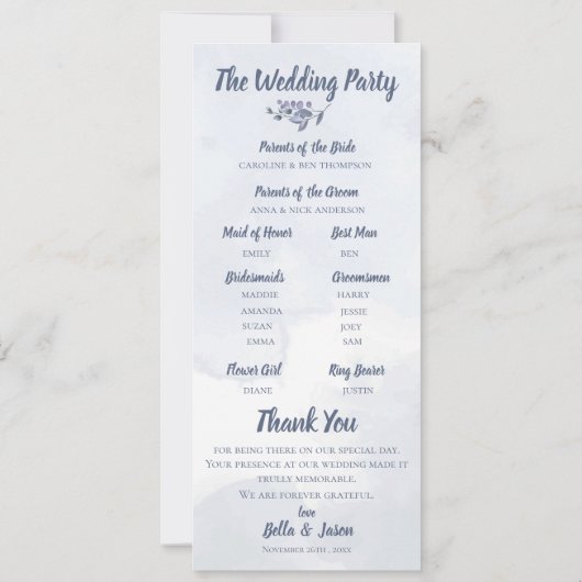Weddenschap Programma Cute Waterverf Dusty Blue Fl (Achterkant)